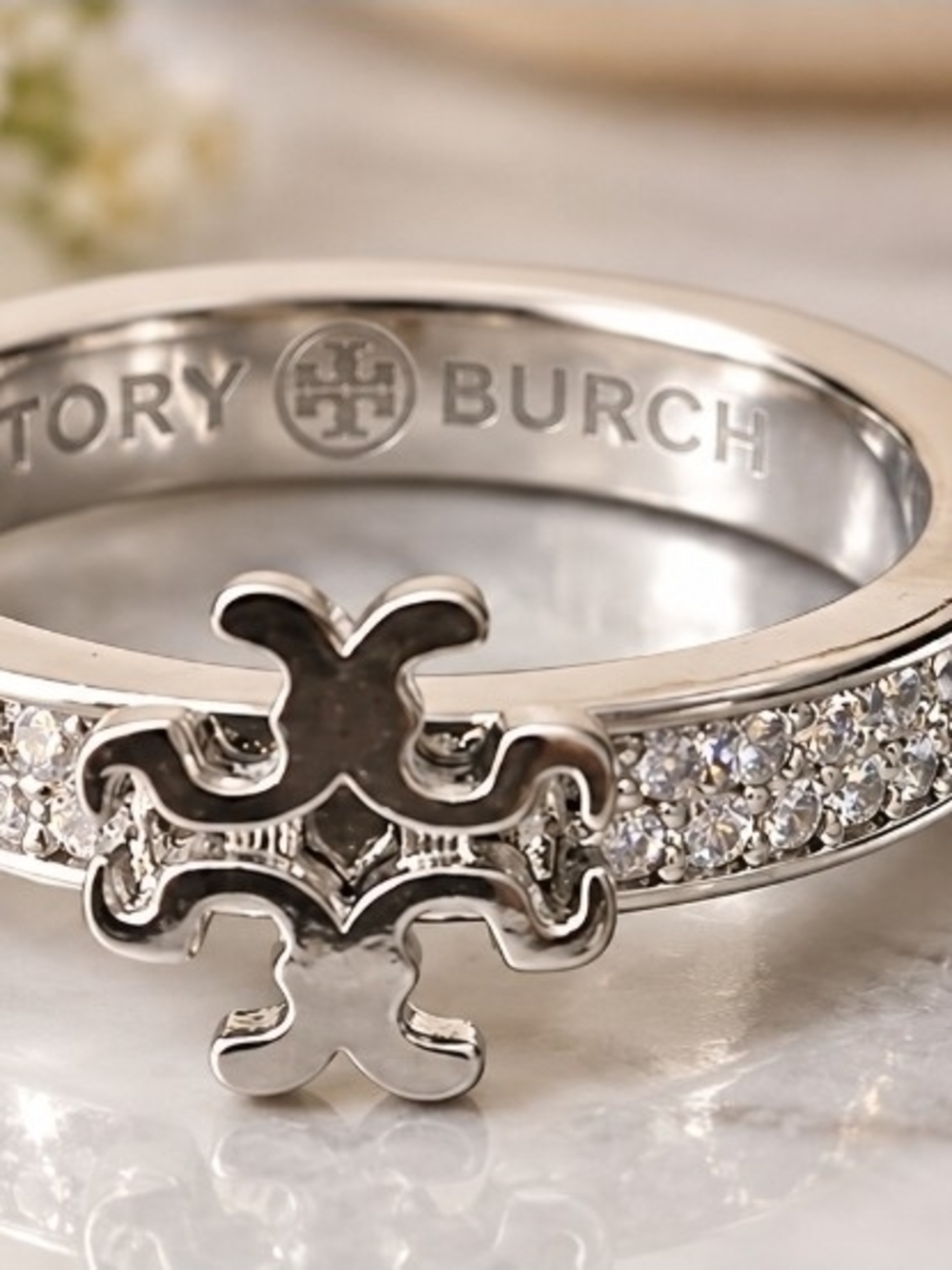 SZ-9 Silver Crystal Pavé Logo Ring